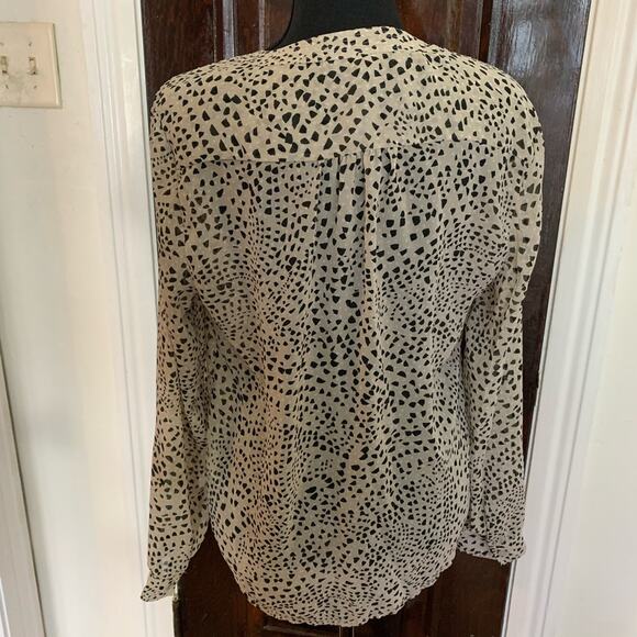 Banana Republic Sheer Popover Blouse Tunic Size Small Beige & Black - Picture 6 of 7